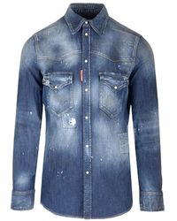 DSquared² - Paint-Splatter Denim Shirt - Lyst