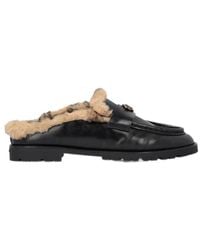 Pinko - Shearling-Lined Leather Mules - Lyst