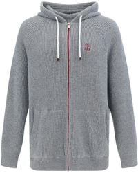 Brunello Cucinelli - Embroidered Logo Cashmere Cardigan - Lyst
