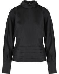 Rohe - Mock-Neck Pleated Tuxedo Blouse - Lyst