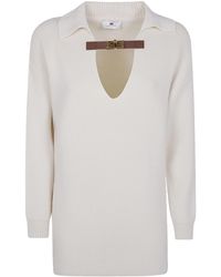 Elisabetta Franchi - Wool Sweater With A Clasp Collar - Lyst