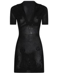 Amiri - V-Neck Knitted Mini Dress - Lyst