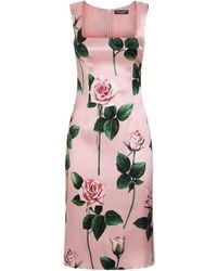 Dolce & Gabbana - Satin Floral Midi Dress - Lyst