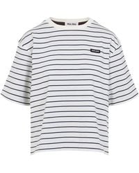 Miu Miu - Striped Crewneck T-Shirt - Lyst