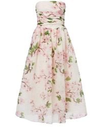 Oscar de la Renta - Floral Silk-Blend Organza Bustier Dress - Lyst