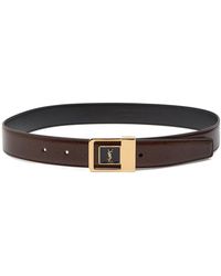 Saint Laurent - Logo-Engraved Grained Leather Belt - Lyst