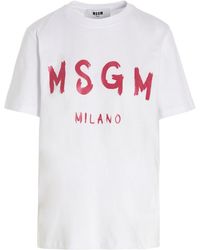 MSGM - Logo Printed Crewneck T-Shirt - Lyst