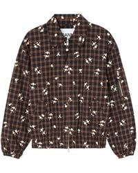 Ganni - Checked Printed Zip-Up Bomber Jacket - Lyst