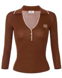 Elisabetta Franchi - Ribbed Knit Polo Shirt - Lyst