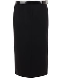Prada - Belted Straight Hem Midi Skirt - Lyst
