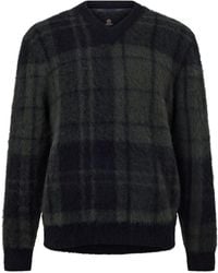 Barbour - V-Neck Plaid Fuzzy Knit Sweater - Lyst