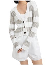 Brunello Cucinelli - Striped Ribbed-Knit Cardigan - Lyst
