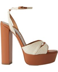 Aquazzura - Villette 140 Linen And Leather Platform Sandals - Lyst