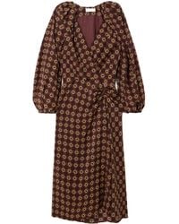 Dries Van Noten - Printed Silk Crepe De Chine Wrap-Effect Midi Dress - Lyst