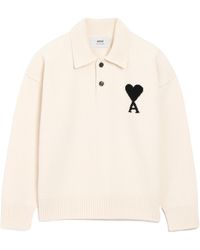 Ami Paris - Ami De Coeur Ribbed Hem Polo Shirt - Lyst