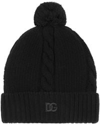 Dolce & Gabbana - Cable Knit Logo Beanie Hat - Lyst