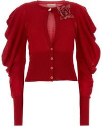 Blumarine - Ruched-Sleeve Cutout Cardigan - Lyst