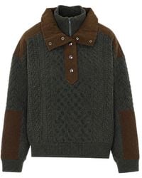 Sea - Cable-Knit Corduroy-Trim Sweater - Lyst
