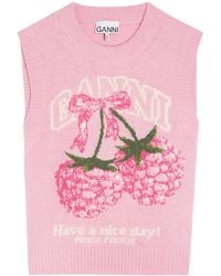 Ganni - Cherry Pattern Wool Vest - Lyst