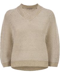 Peserico - V-Neck Embellished Mesh Knit Top - Lyst