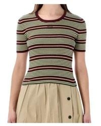 Prada - Striped Short-Sleeved Knitted Top - Lyst