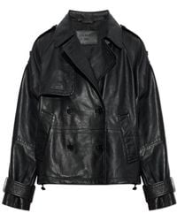 AllSaints - Long-Sleeved Leather Jacket - Lyst