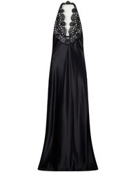 Nili Lotan - Noemie Lace-Trimmed Silk-Satin Halterneck Midi Dress - Lyst