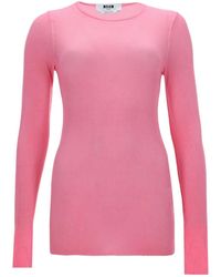 MSGM - Ribbed Long-Sleeve Knitted Top - Lyst