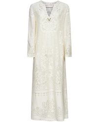 Valentino - Logo Plaque Flared Long-Sleeved Dress - Lyst