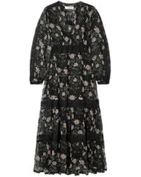 Sea - Elizabeth Tiered Lace-Trimmed Floral-Print Crepon Midi Dress - Lyst