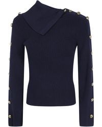 Elisabetta Franchi - Button-Detail High Neck Knitted Sweater - Lyst