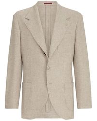 Brunello Cucinelli - Cashmere-Panama Deconstructed Blazer With Patch Pockets And Metal Buttons - Lyst