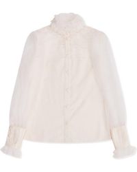 Valentino - Lace Detailed Organza Blouse - Lyst