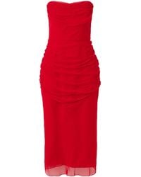 Carolina Herrera - Strapless Draped Silk-Chiffon Midi Dress - Lyst