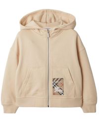 Burberry - Check Label Cotton Zip Hoodie - Lyst