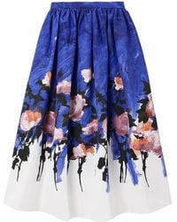 Erdem - Gathered Floral-Print Cotton-Blend Twill Midi Skirt - Lyst