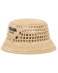 Prada - Logo Embroidered Woven Bucket Hat - Lyst