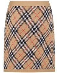 Burberry - Checked Knitted Midi Skirt - Lyst