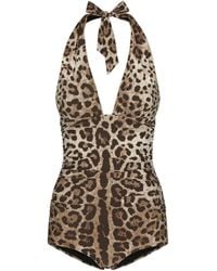 Dolce & Gabbana - Leopard-Printed V-Neck Swimsuit - Lyst