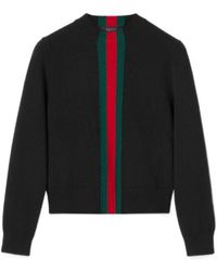 Gucci - Fine Knit Wool Sweater With Web - Lyst