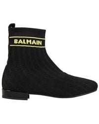 Balmain - Teen Logo-Knit Almond-Toe Ankle Boots - Lyst