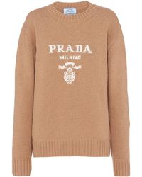 Prada - Cashmere And Wool Logo Crew-Neck Sweater - Lyst