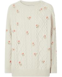 Magda Butrym - Floral-Print Cable-Knit Wool And Cashmere-Blend Sweater - Lyst