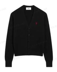 Ami Paris - Logo Embroidered V-Neck Cardigan - Lyst