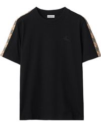 Burberry - Logo Embroidered Check-Trim T-Shirt - Lyst