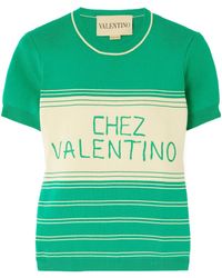 Valentino - Stripe Detailed Crewneck Top - Lyst