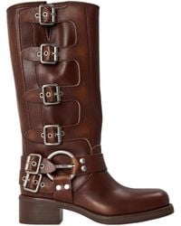 Miu Miu - Leather Mid-Calf Biker Boot Decorated - Lyst