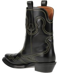 Ganni - Simple Leather Denim Ankle Boots - Lyst