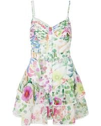 Charo Ruiz - Nayade Belted Pleated Floral-Print Cotton-Blend Voile Mini Dress - Lyst