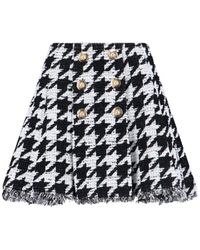 Balmain - Button Embellished Houndstooth Tweed Mini Skirt - Lyst
